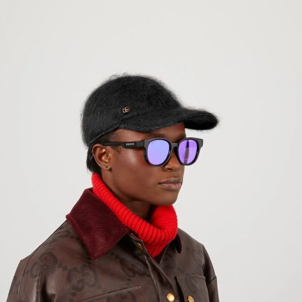 NWT GUCCI MOHAIR-BLEND BASEBALL CAP SZ S BLACK 100% Authentic - Picture 2 of 7